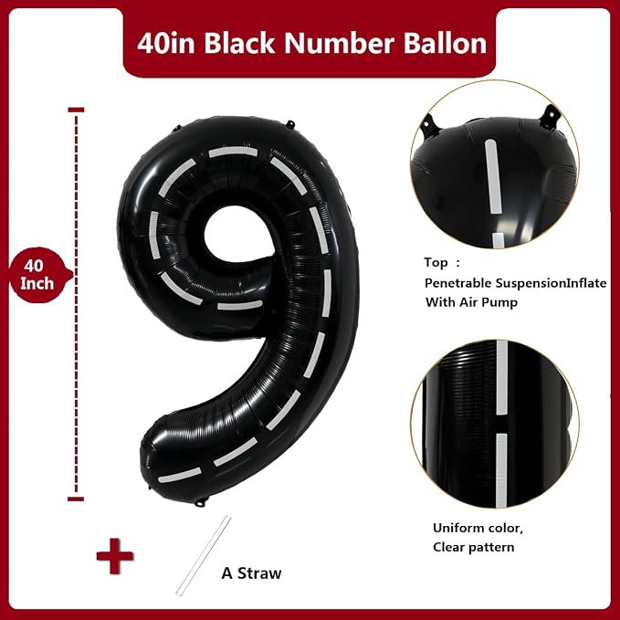 40 Inch Race Car Black Number Balloons Race Car Birthday Party Balloons Large - Image 2