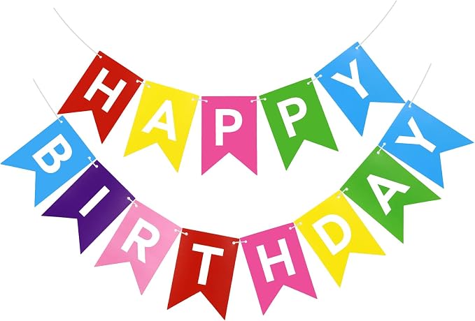 Pre-Strung Rainbow Happy Birthday Banner Sign Colorful Party Decorations | by PatiCool
