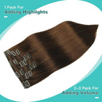 Clip in Extensions Real Human Hair, SURNEL Chocolate Brown Hair Extensions Clip ins 16 Inch 100g 6pcs (#4,16'')