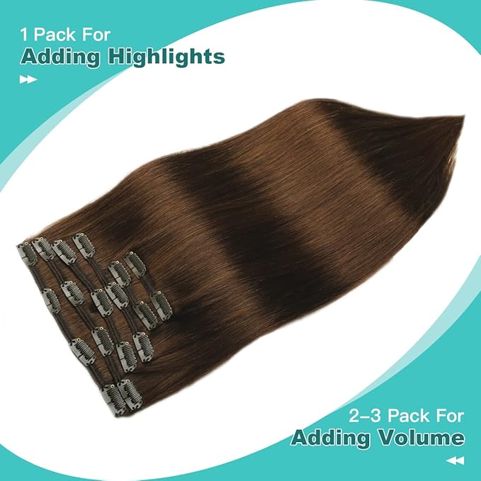 SURNEL Chocolate Brown Human Hair Clip in Extensions, 22 Inch 120g 6pcs (#4,22'')