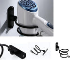 Blow Dryer Holder Wall Mounted Bathroom Hair Dryer Hanger Hair Tool Organizer for Full Size Dryer Swivel Storage Rack with Armrests for Flat Iron Curling Iron Space Saving Design (Black)