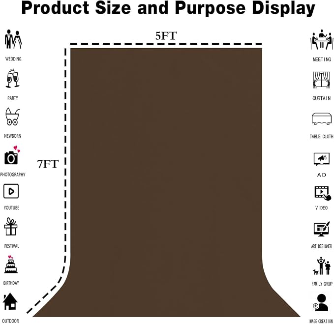 Brown Photography Backdrop for Photoshoot, Fabric 5x7ft | Polyester Studio - Image 3