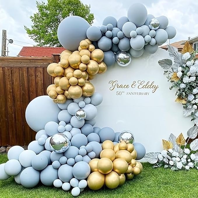 Dusty Blue Double Stuffed Balloons Different Size 115Pcs 5/10/12/18" Slate - Image 7