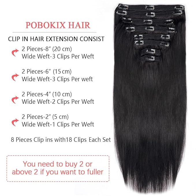 30Inch Clip in Hair Extensions Real Human Hair Straight 8Pcs Remy Hair Extensions Clip in Human Hair with 18Clips Double Lace Weft 120g Natural Color