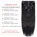 Straight Clip in Hair Extensions Real Human Hair 8Pcs Remy Human Hair Clip ins for Women, Natural Soft Human Hair, 120g 32inch #1B Natural Black
