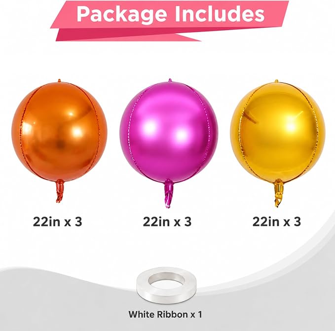 9 Pcs Pink Orange Gold Round Foil Balloons 22 In Metallic Hot Pink Gold Orange - Image 2