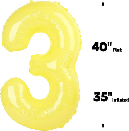 Yellow Number 3 Balloon 40 inch, Balloon numbers party supplies, deco photo - Image 3