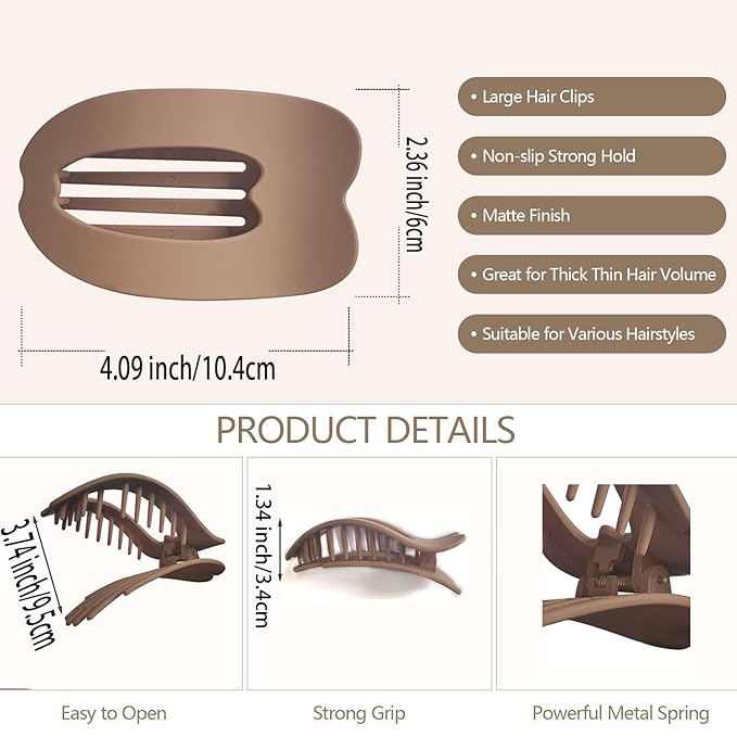 Large Flat Hair Clips for woman,4PCS French Flat Hair Claw Clips,Duckbill Hair Clips for Thick and Thin Hair,Matte No-Slip Hair Clip Strong Hold Barrettes