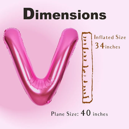 SUWEN 40 Inch Hot Pink Large V Letter Balloons Big Foil Helium Letter A-Z | - Image 4