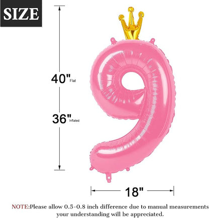 Pink Crown Number 9 Balloon 40 inch, Big Pink 9th Birthday Party Decorations | - Image 2