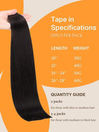 DOORES Human Hair Extensions, Jet Black 20 Inch 50g 20pcs, Tape in Hair Extensions Skin Weft Seamless Tape in Real Remy Straight Hair for Women