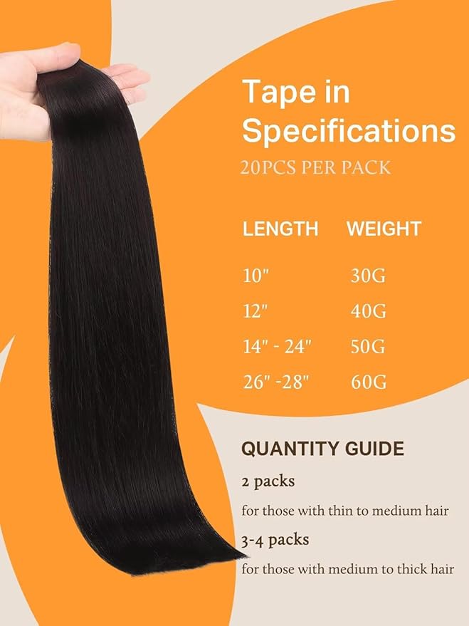 DOORES Hair Extensions Tape in, Jet Black 22 Inch 50g 20pcs, Tape in Hair Extensions Human Hair Remy Straight Seamless Tapein Extensions Skin Weft