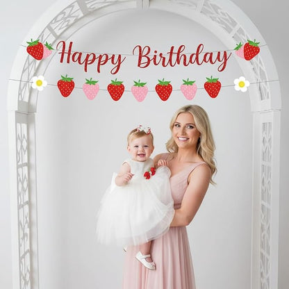 Strawberry Happy Birthday Banner, Strawberry Themed Birthday Party Decoration - Image 4