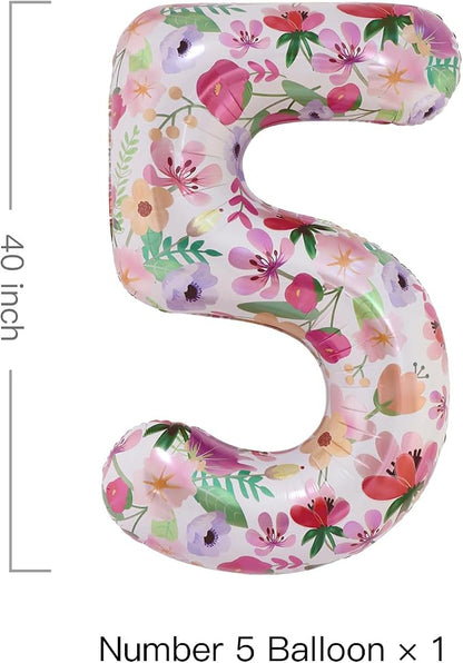 Flower Balloons 40 Inch Floral Number 5 Balloon - Image 2