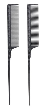PERFEHAIR Heat Resistant Rat Tail Combs for Flat Iron Straightening, 2 Pieces Carbon Fiber Anti Static Styling Combs for Women, Fine and Wide Teeth, Black