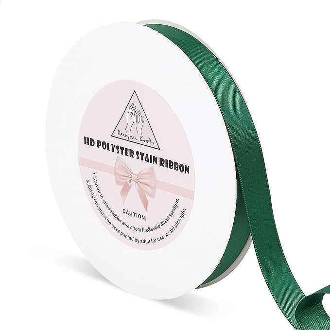 Forest Green Stain Ribbon for Gift Warping, 5/8inch 50 Yards Solid Polyester by HandymanCrafts