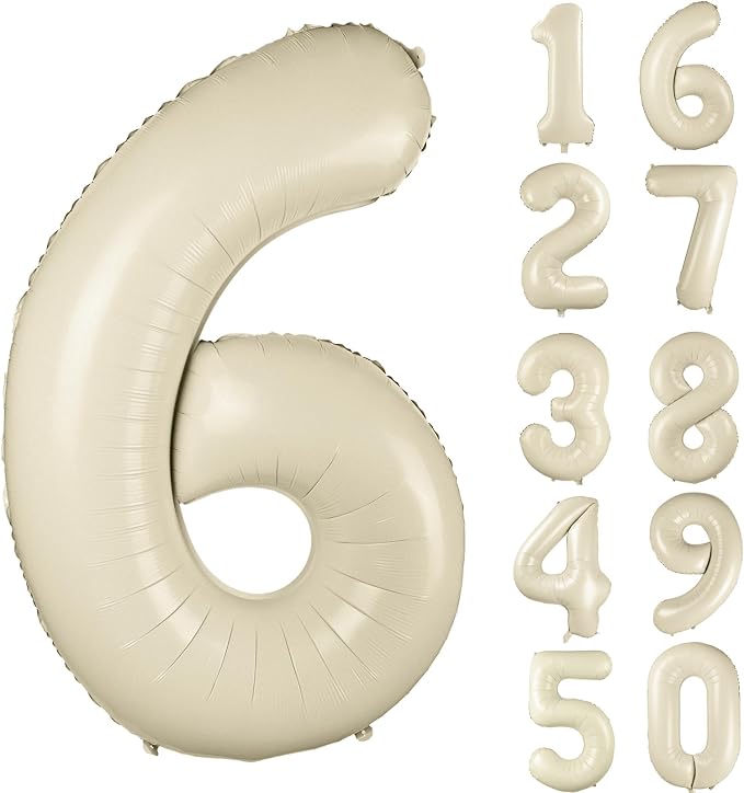 40 inch Cream White Number Balloon Giant Foil Helium Balloons Beige Number 6 by Yeodong