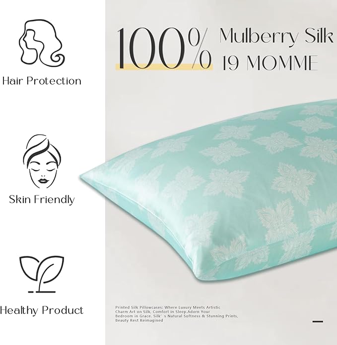 ZIMASILK 100% Pure Mulberry Silk Pillowcase for Hair and Skin Health, Soft and Smooth, Both Sides Premium Grade 6A Silk, 600 Thread Count, with Hidden Zipper, 1pc (Queen 20"x30", Mint Green)