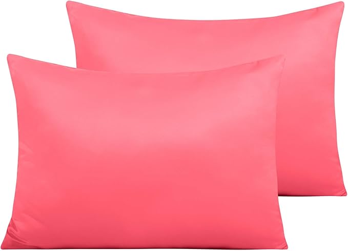 NTBAY Zippered Satin Pillow Cases for Hair and Skin, Luxury Standard Hidden Zipper Pillowcases Set of 2, 20x26 Inches, Coral Pink