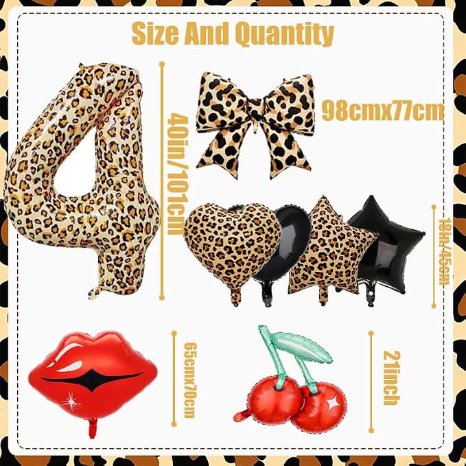 Leopard Print Bow Balloons Birthday Decorations 40Inch Cheetah Number 4 Foil - Image 2