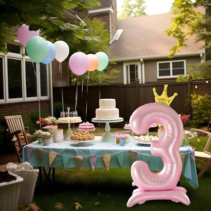 42 Inch Crown Pink Number Balloon, Number 5 Balloon - Image 3