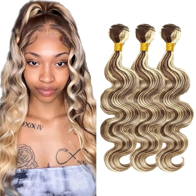 30 32 34 Inch Blonde Bundles Human Hair Highlight Body Wave Bundles 2 Tone Black and Blonde Body Wave Bundle Niegmeag Brazilian Virgin Remy Hair Extensions 300g