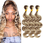 30 32 34 Inch Blonde Bundles Human Hair Highlight Body Wave Bundles 2 Tone Black and Blonde Body Wave Bundle Niegmeag Brazilian Virgin Remy Hair Extensions 300g