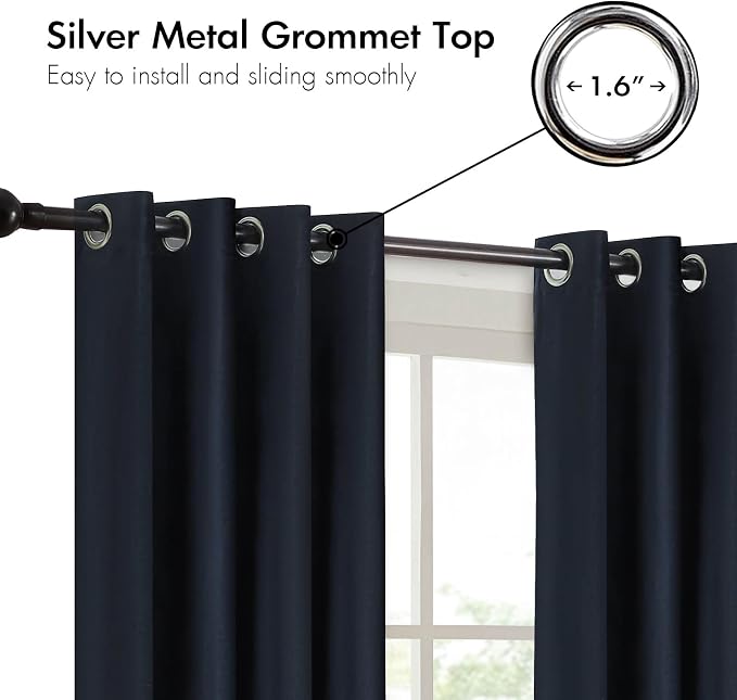 Navy Beige Velvet Blackout Curtains Luxury Decor 63 inches, Color Block | - Image 2