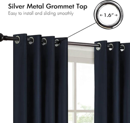 Navy Beige Velvet Blackout Curtains Luxury Decor 63 inches, Color Block | - Image 2