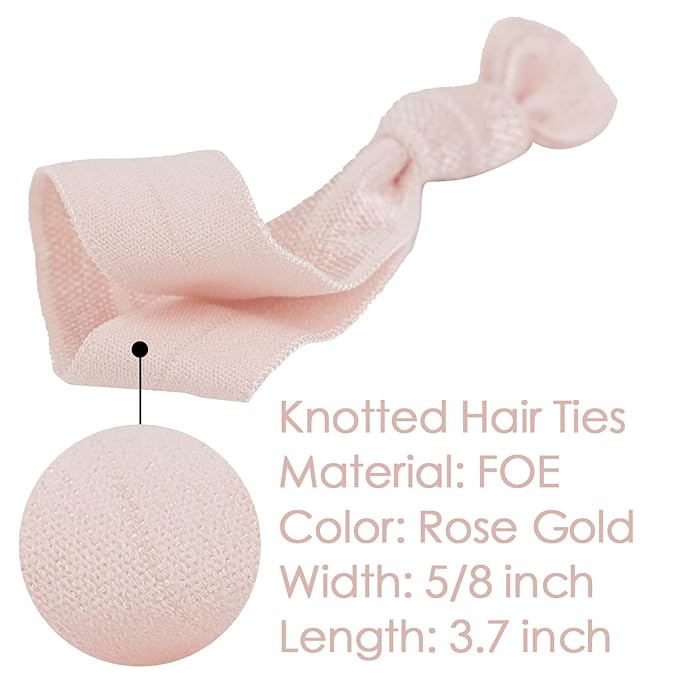 MEEDEE Rose Gold Hair Ties for Women - No Crease Soft Knotted Ribbon Ties, Damage-Free for Ponytails, Yoga, and Bracelets (100 Pack)
