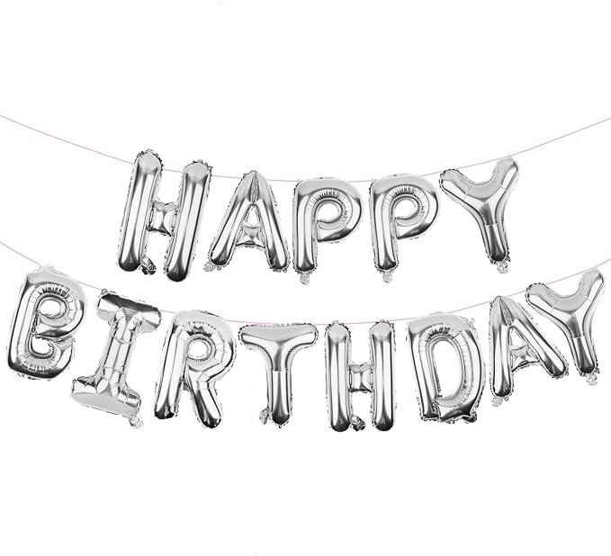 Silver Happy Birthday Balloons Banner Mylar Foil Letters | Inflatable Party by WESTGO