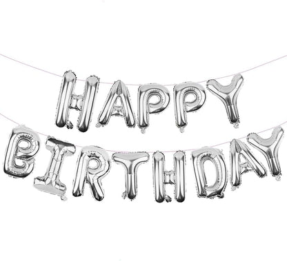 Silver Happy Birthday Balloons Banner Mylar Foil Letters | Inflatable Party by WESTGO