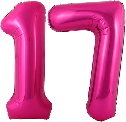 Hot Pink 17 Number Balloons, 40 Inch Giant Number 17 Balloons Foil Mylar Helium by Lovoir