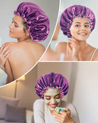 Aquior Shower Caps, Reusable Shower Cap for Women, Double Layer Waterproof Hair Cap, Large Size for All Hair Lengths,for Girls Spa Home Salon Use (purple)