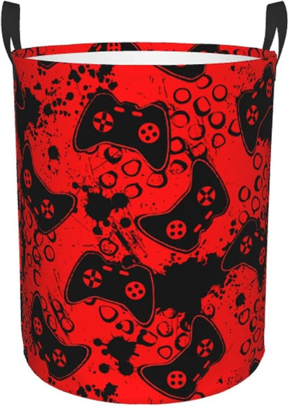 Game Joysticks Red Background Round Laundry Hamper Storage Basket Toys Clothes by Gbuzozie