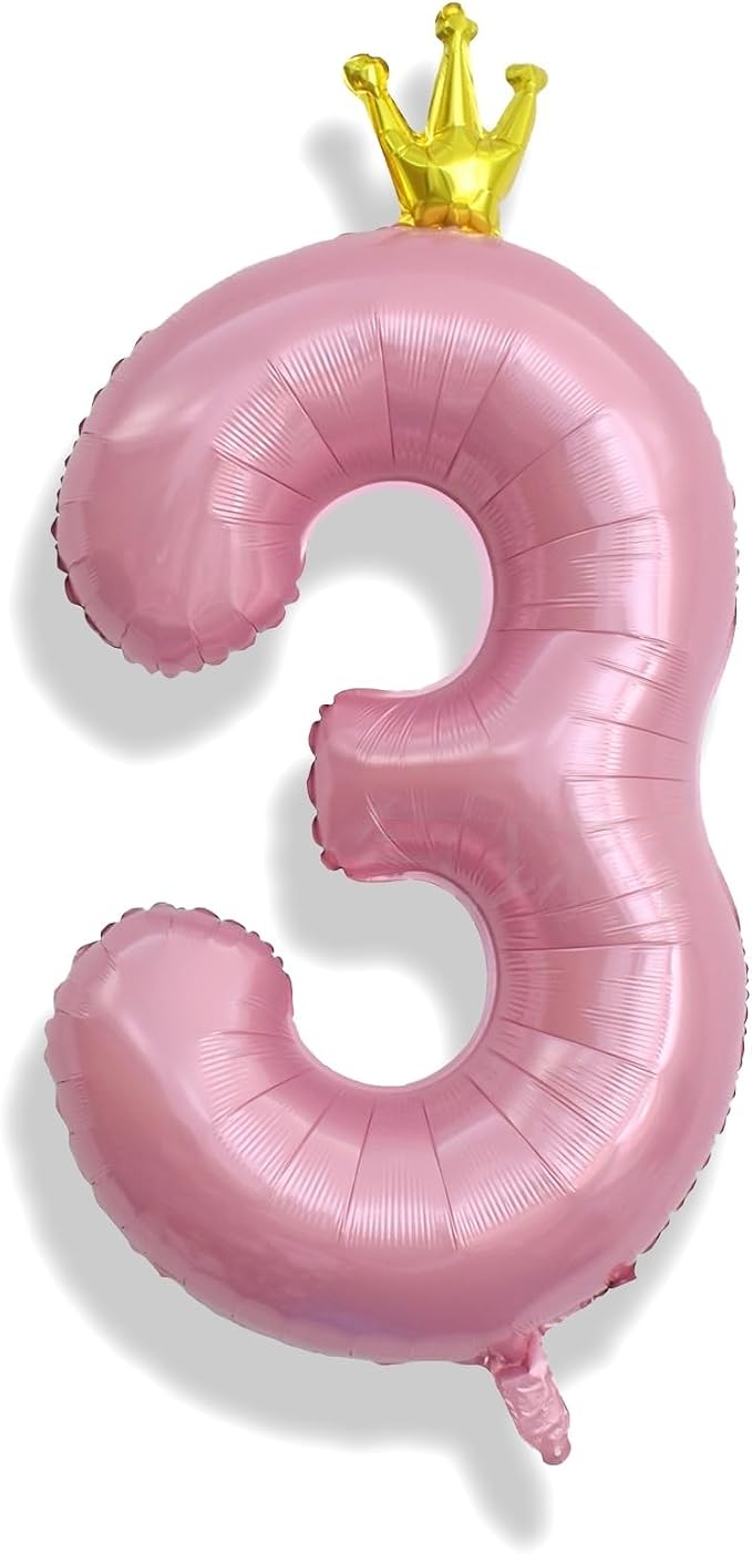 3rd Birthday Number Balloons for Girls, 40 Inch Light Pink Foil Number Balloons by Isndare