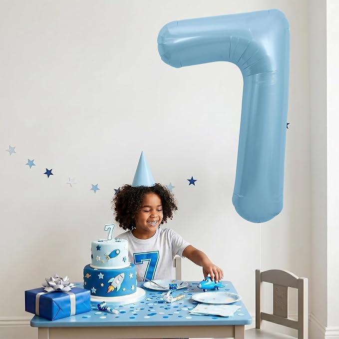 TONIFUL 40 Inch Pastel Blue Number 7 Foil Balloon Large Mylar Foil Digit 7 - Image 3