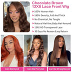abbildung 34inch Chocolate Brown Lace Front Wig Human Hair 13x6 HD Transparent Body Wave Lace Front Wigs Human Hair Pre Plucked Glueless Frontal Brown Wig Human Hair 180% Density #