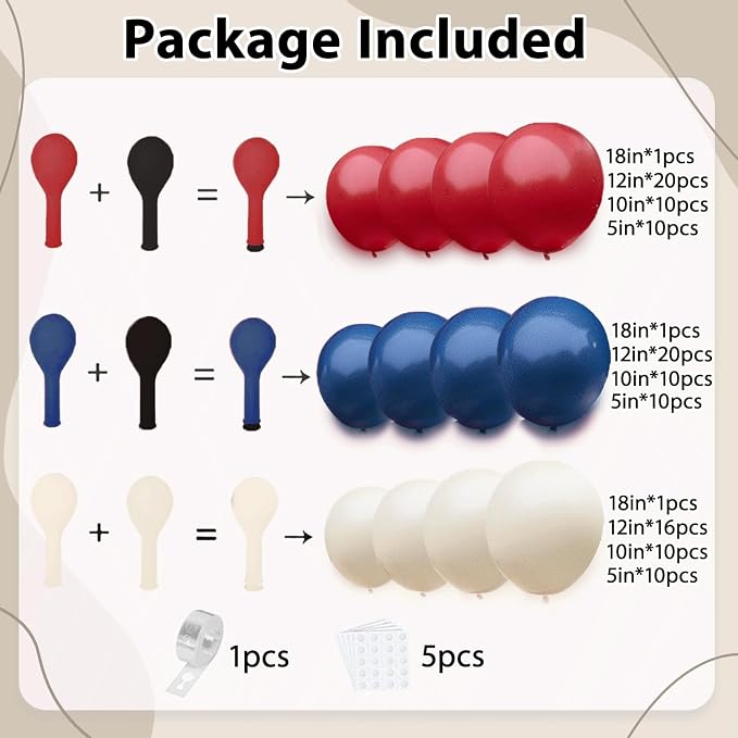 Red White Blue Balloons Arch Kit Double Stuffed, Party. | Dark Ruby Red - Image 2