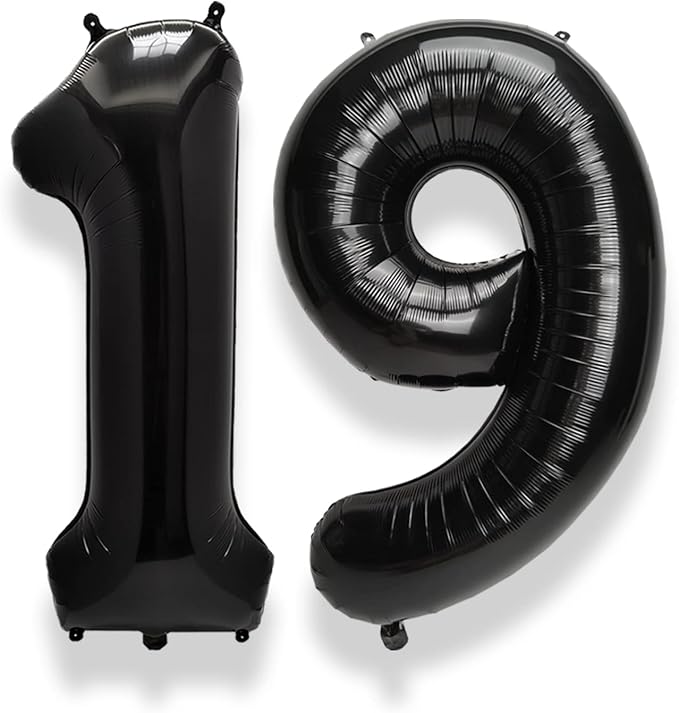 AULE 40 Inch Black Number Balloon 19 Foil 0-9 Birthday Big Numbers | Birthday by AULE