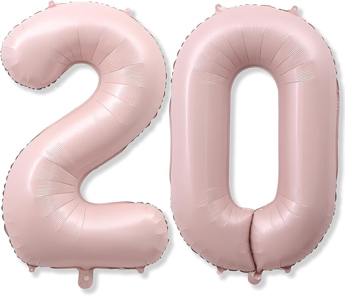 Pastel Pink 20 Balloon Number for Girls, Big Light Blush Pink Foil 2 & 0 Helium by KAINSY