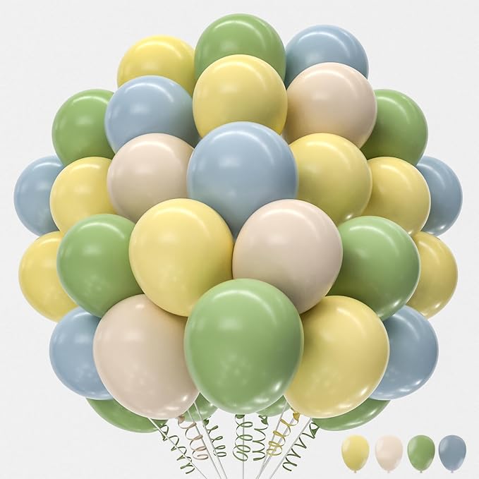 160Pcs 12 Inch Sage Green Dusty Blue Yellow Latex Balloons by PAXILE