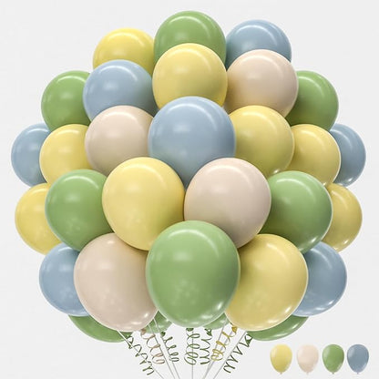 160Pcs 12 Inch Sage Green Dusty Blue Yellow Latex Balloons by PAXILE