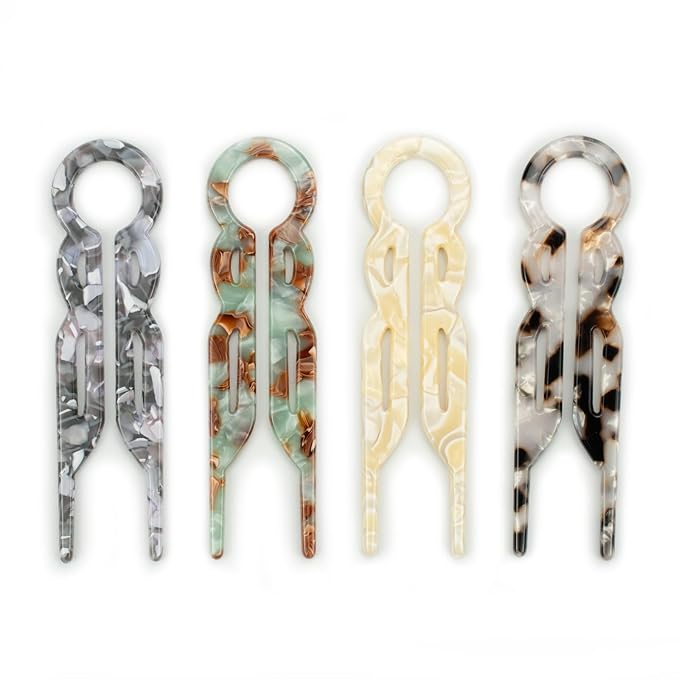 Prestige Acetate Hair Pins - 4 Pack with Storage Case, 4.5” U-Shaped Clips for Thick Hair, Elegant French-Style Hair Accessories