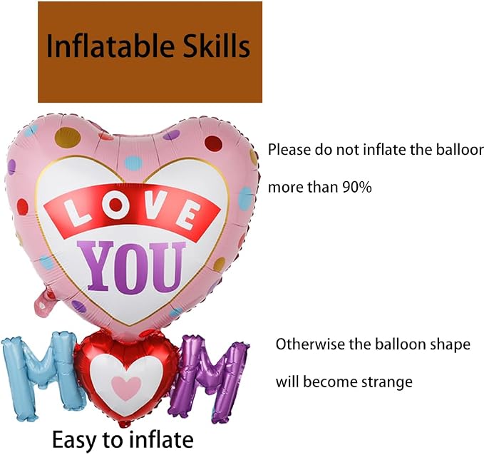 Love You Mom Balloons Mother's Day Balloons Mom Heart Foil Balloon - Image 5