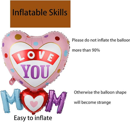 Love You Mom Balloons Mother's Day Balloons Mom Heart Foil Balloon - Image 5