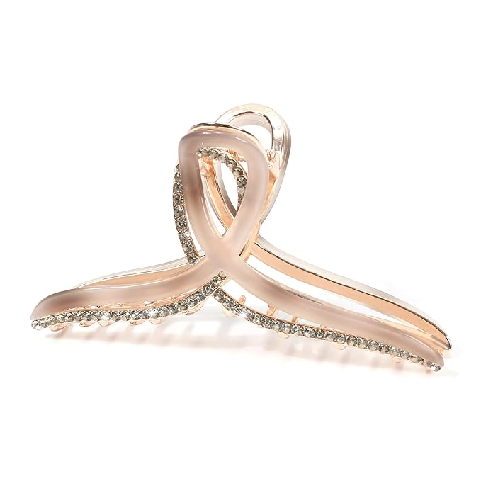 Large Metal Acetate Hair Claw Clips with Rhinestones, Gold Grandient Light Pink Hair Claw Clips for Thick Hair, Strong Hold Non Slip Hair Accessory for Women（Mermaid light Pink）
