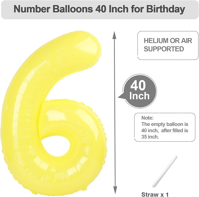 5 Balloon Number 40 Inch for Yellow Birthday Party Decorations | Mix & Match - Image 5