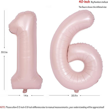 40 In Matte Pink Number Balloons Helium Foil Mylar Balloon Party Digital 16 | - Image 2