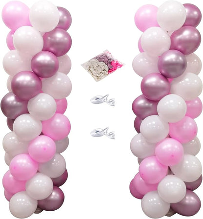 100Pcs Pink and White Column Tower Balloons by MOXMAY